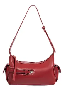 Red retro underarm shoulder bag for women, fashion minimalist handbag and chic daily purse.
