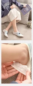 Cute cotton invisible boat socks for women, summer thin anti-slip plaid design with cartoon.