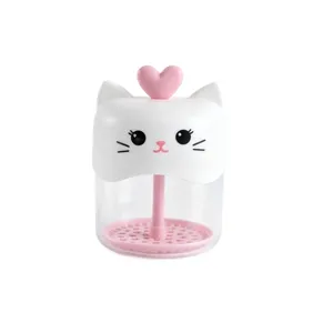Cute cat face cleanser foaming cup with pink heart lid, transparent plastic quick bubble maker.