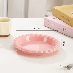 Plato de plástico rosa con ondas estilo ins frutero plato de postre snack 21cm hogar