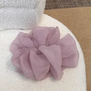 Élégant chouchou de cheveux oversize en organza lavande nœud duveteux accessoire cheveux