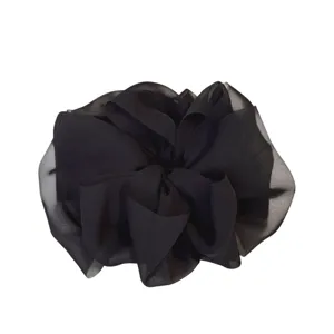 Grand noeud noir en filet pince banane pour cheveux elegante attache queue de cheval tissu