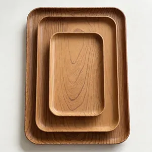 Minimalist Plastic Serving Tray Wood Grain Rectangular Dinner Plate For Household Cafe Dessert Storage