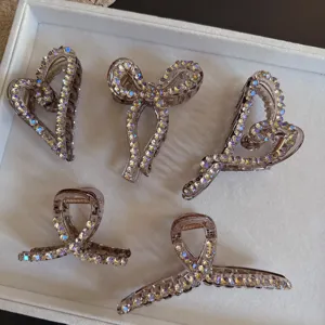 Dazzling Purple Rhinestone Hair Claw Large Heart Bow Cross Hair Clip Acrylic Shark Clip Hair Accessories For Women