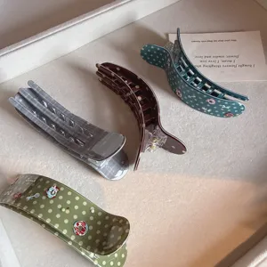 Korean style acetate large hair claw clip with polka dot pattern for back head styling.