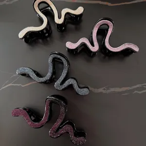 Crystal Rhinestone Snake Hair Claw Clip Elegant Wavy Shark Clip Hair Accessories for Women