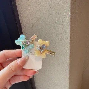 Sweet cute acrylic bear rhinestone hair clips sweet side clip bang hairpins for women