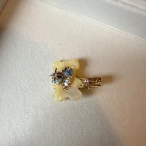 Sweet cute acetate bear hair clip with rhinestones and star charms side duckbill clip.