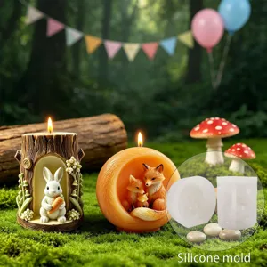 Easter Forest Animal Silicone Mold Tree Hole Rabbit Cup And Fox Family Candle Plaster Epoxy Resin Craft Making Mold