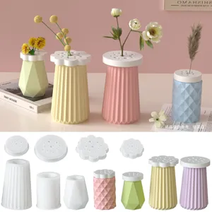 Silicone Mold For Flower Vase Plaster Cement Epoxy Resin DIY Geometric Striped Diamond Shape Home Decor Craft Making Mold