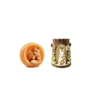 Easter forest tree hole rabbit cup and fox family aromatherapy candle silicone mold