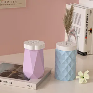 Geometric faceted flower vase with multi-hole lid, creative desktop home decor ornament container.