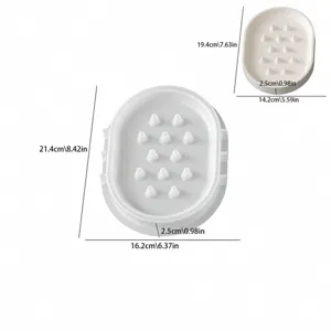 White oval silicone ring holder tray mold with detailed size measurements for jewelry storage.