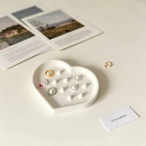 Heart-shaped ring tray silicone mold, conical jewelry organizer dish for desktop ring storage.