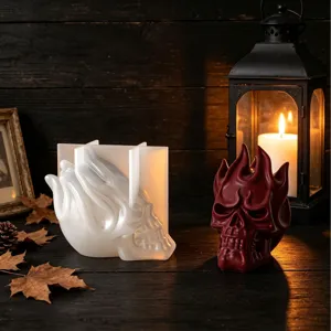 Dettagli stampo in silicone teschio di fiamma 3D Halloween candela che fa stampo e teschio rosso.