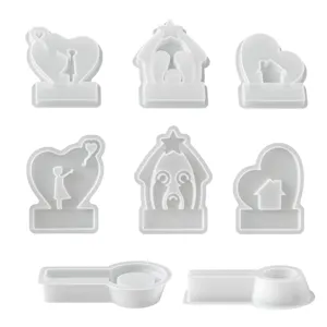 Ensemble de moules en silicone pour bougeoir résine, cœur maison DIY accessoires.