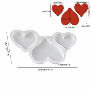 Moule en silicone pour artisanat, forme de triple cœur, outil de coulage époxy, résistant.