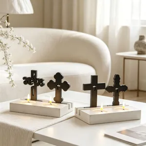 Modern minimalist concrete cross candle holder mold set for DIY aromatherapy crafts.