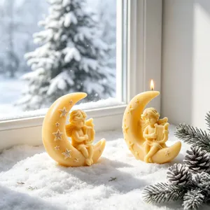 Handgemaakte maan engel geurkaars, charmante wax decoratie voor winterse vakantie cadeau.