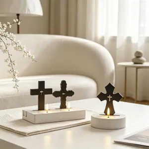 Minimalist cross candle holder silicone mold, DIY aromatherapy gypsum base casting mold for home decor.