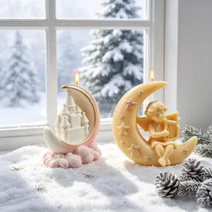 Mond kasteel en engel geurkaars set, decoratief wax ornament voor winterdecoratie.