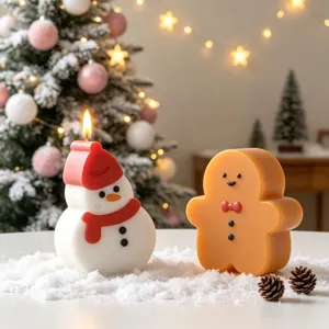 Christmas snowman and gingerbread man scented candle holiday home decor main image display