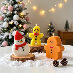 Cute 3D Christmas aromatherapy candle set with snowman and gingerbread man for holiday home decor.