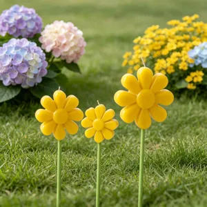 Bougies parfumees en forme de fleur jaune piques de jardin decoratives exterieur