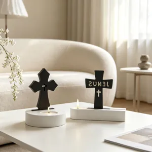 Minimalist black and white cross candle holder set, modern decor aromatherapy base.