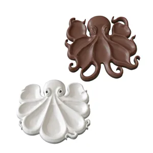 Octopus shaped partitioned jewelry tray detail view, creative marine style desk mold.