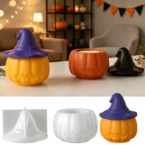 Halloween Ghost Wizard Hat Pumpkin Storage Jar Silicone Mold DIY Plaster Candle Cup Craft Mold Home Decor