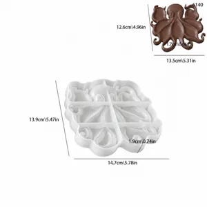 Detailed dimension view of octopus silicone storage tray mold, ocean style DIY tray mold.