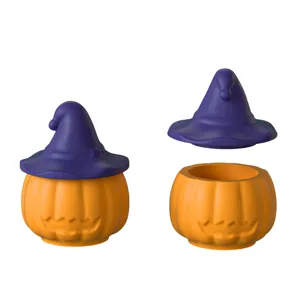 Close-up detail of the Halloween pumpkin storage jar with a witch hat lid, resin mold.