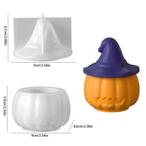 Halloween pumpkin storage jar and witch hat silicone mold set for DIY candle cup crafts.