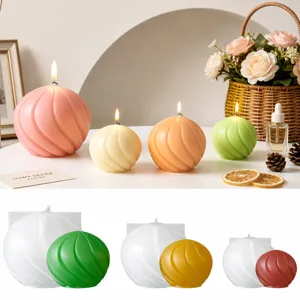 Silicone Mold For DIY Aromatherapy Candle Plaster Craft 3D Geometric Striped Rotating Ball Shape Candle Making Mold