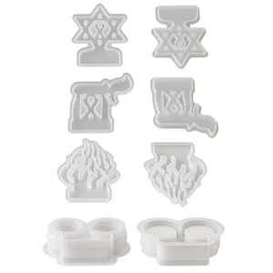 Silicone mold set for aromatherapy plaster candles, featuring hexagrams, flames, and double cup designs.