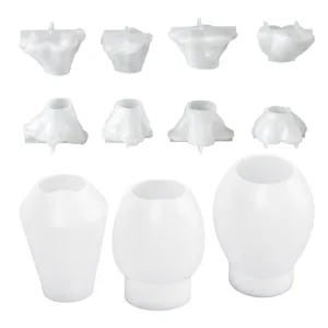 Silicone mold set for DIY epoxy resin craft, white translucent 3d flower vase and plant pot making.