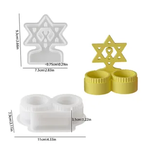 Silicone mold for double cup candle holder with hexagram symbol, perfect for DIY plaster crafts.