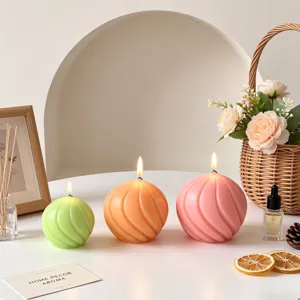 Spherical spiral scented candles set, decorative wax candles for home decor and cozy ambiance.