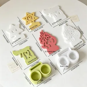 Silicone Candle Mold Hexagram Flame Symbol Double Cup Candlestick Plaster Epoxy Resin Mold DIY Craft Baking Tool