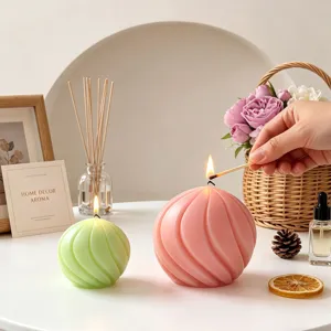 Spherical spiral scented wax candle aesthetic home decor handmade ball candle photography prop