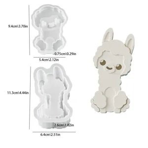 Silicone alpaca mold set with dimension details, perfect for DIY craft and home decor projects.