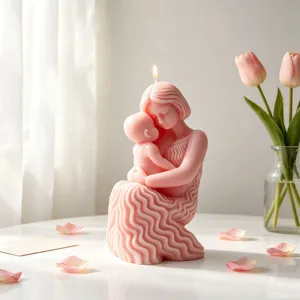Moeder en kind geurkaars, roze warme esthetische woondecoratie bureau ornament cadeau