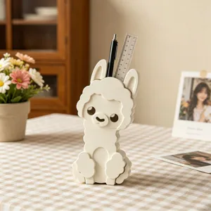 Cute white alpaca pen holder desktop stationery storage organizer cute animal office decor accessory