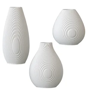 White Nordic style ripple vase silicone mold set, minimalist desktop ornament detail view.