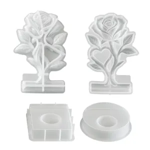 Silicone candle holder mold DIY rose heart shaped plaster ornament mold crafting tool