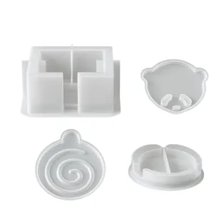 Silicone mold set for cute bear and swirl coaster storage box base DIY crafts resin casting.