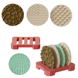 Coaster silicone mold set with geometric fish scale US flag and crocodile texture base