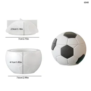 Soccer ball silicone mold for storage jar, candle cup, plaster craft, with clear size specs.
