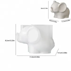 Witte schattige olifant bloempot maataanduiding gedetailleerd overzicht voor thuisdecoratie.